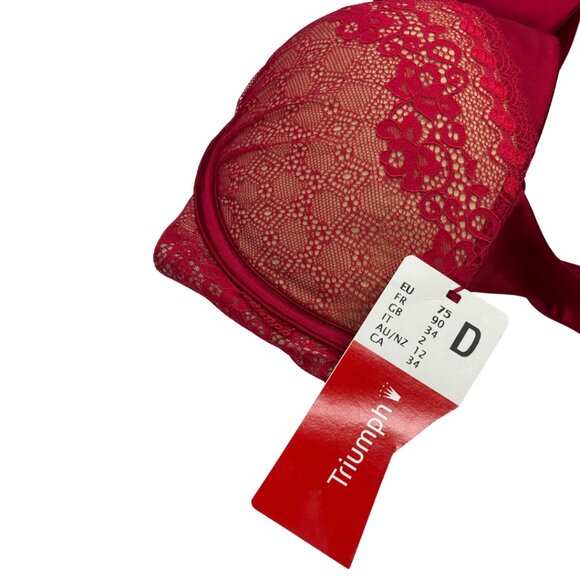 NWT Triumph “Satin Shine WHU” Lace Push-Up Bra – 34D (Crimson Red) - Picture 5 of 7